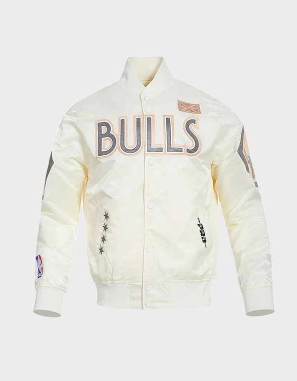 chicago bulls pro standard cream satin jacket chicago bulls pro standard cream satin jacket