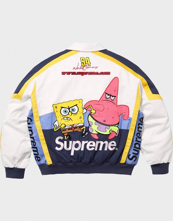 supreme x spongebob squarepants jeff hamilton white racing jacket supreme x spongebob squarepants jeff hamilton white racing jacket