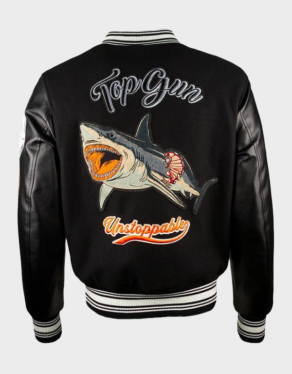 top gun shark black varsity jacket top gun shark black varsity jacket