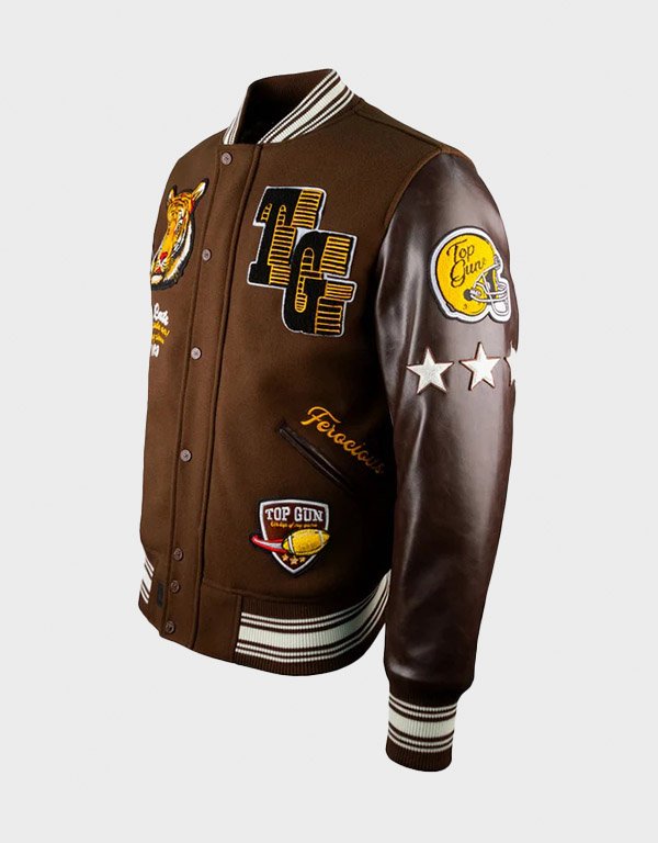 top gun wildcats full button down brown jacket top gun wildcats full button down brown jacket