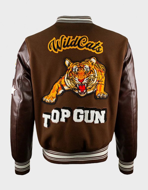 top gun wildcats full button down brown varsity jacket top gun wildcats full button down brown varsity jacket