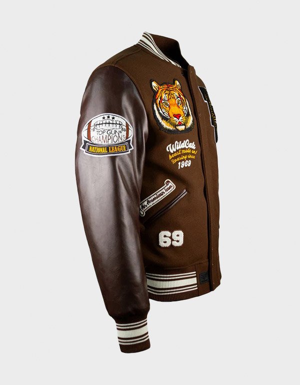 top gun wildcats full button down varsity brown jacket top gun wildcats full button down varsity brown jacket