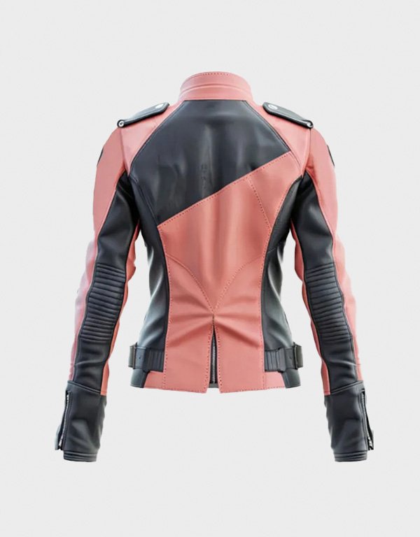 women peach pink and black biker leather jacket women peach pink and black biker leather jacket