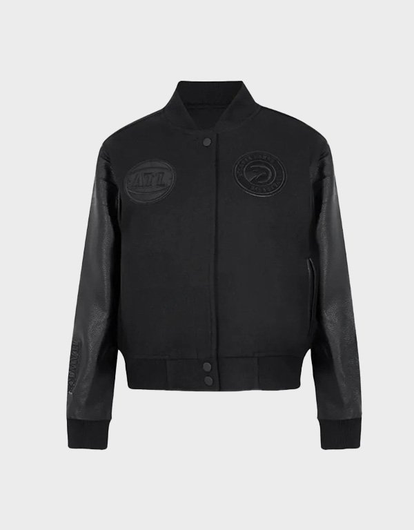 atlanta hawks triple black varsity jacket atlanta hawks triple black varsity jacket