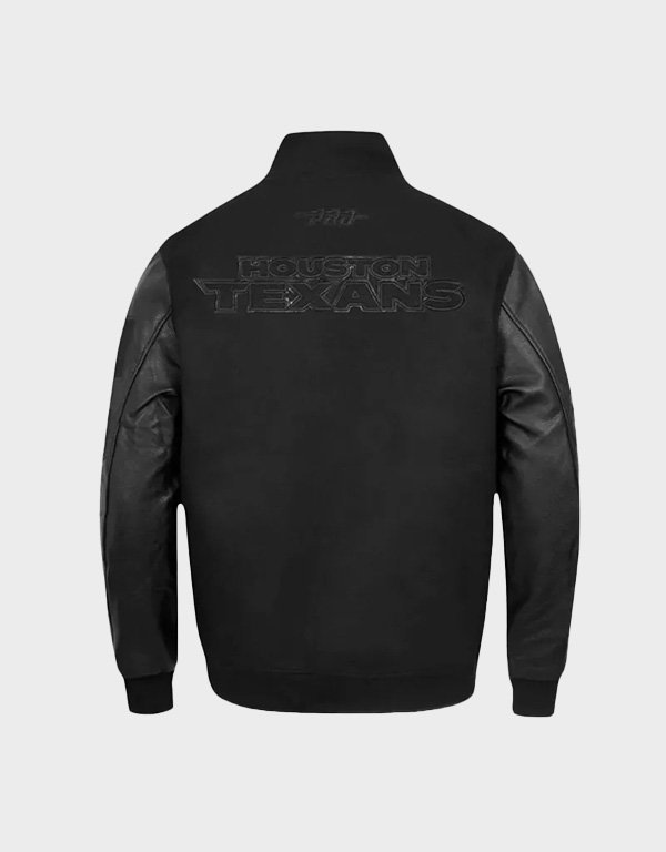 houston texans triple black-varsity wool leather jacket houston texans triple black-varsity wool leather jacket