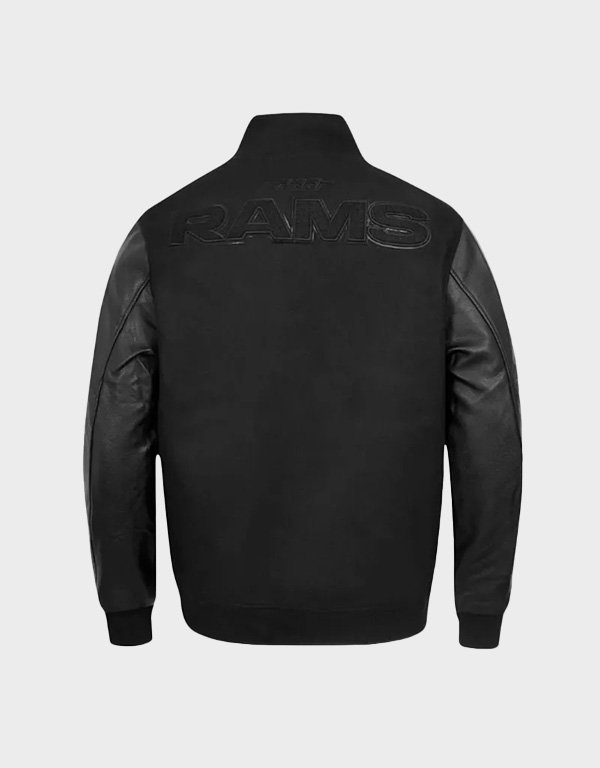 los angeles rams triple black-varsity wool leather jacket los angeles rams triple black-varsity wool leather jacket