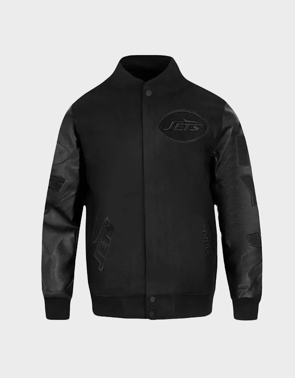 new york jets triple black varsity jacket new york jets triple black varsity jacket