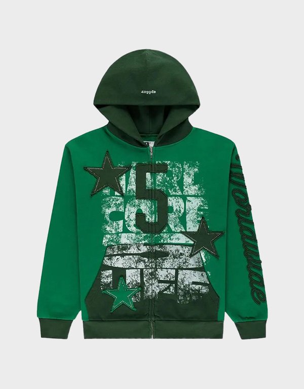 sp5der triple 5 stitch zip up green hoodie sp5der triple 5 stitch zip up green hoodie