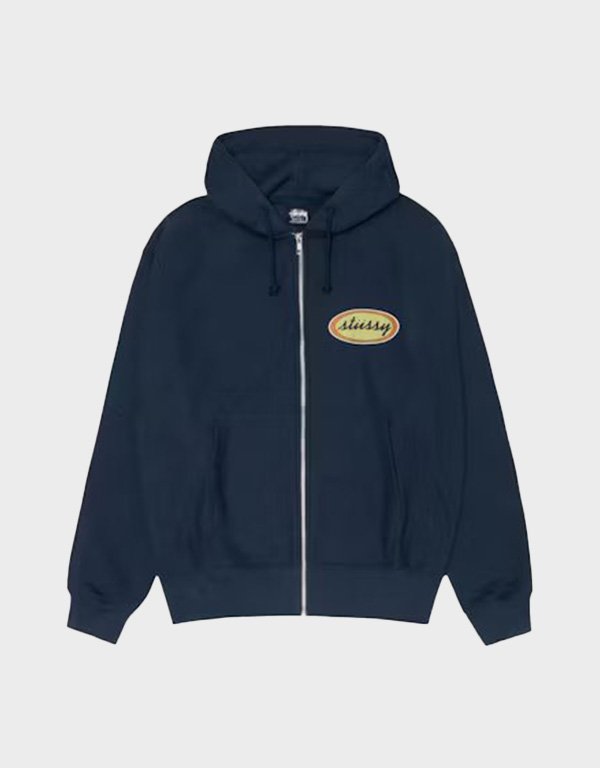 stussy x our legacy work shop oval navy zip hoodie stussy x our legacy work shop oval navy zip hoodie