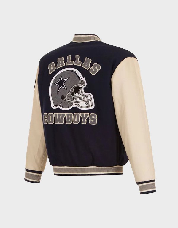 dallas cowboys navy and cream varsity wool leather jacket dallas cowboys navy and cream varsity wool leather jacket