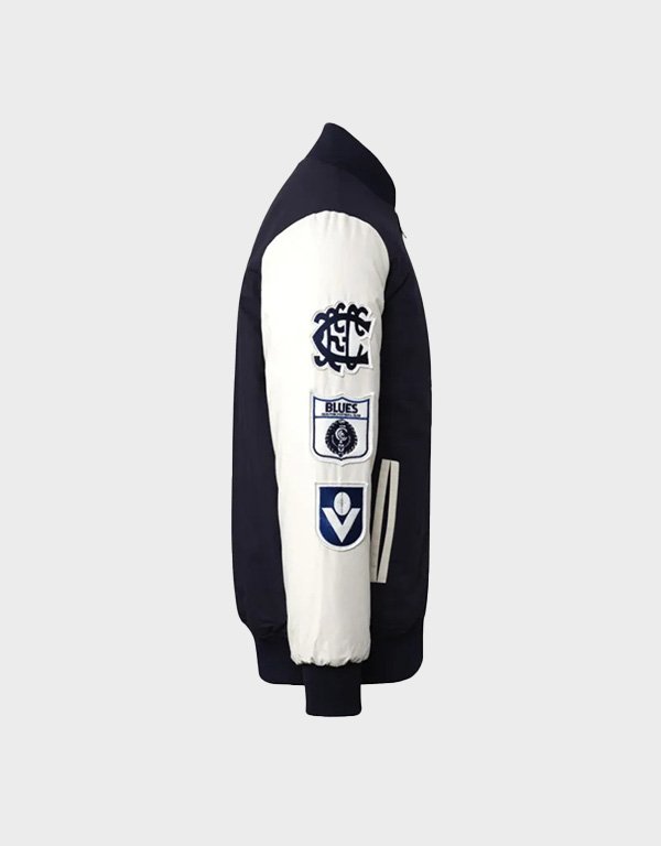 carlton blues collegiate navy and white varsity jacket carlton blues collegiate navy and white varsity jacket