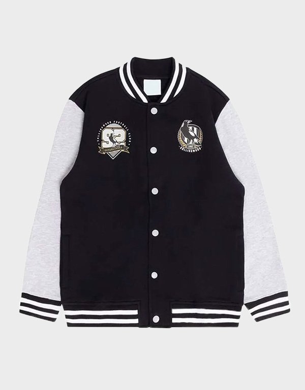 collingwood magpies black and gray varsity jacket collingwood magpies black and gray varsity jacket