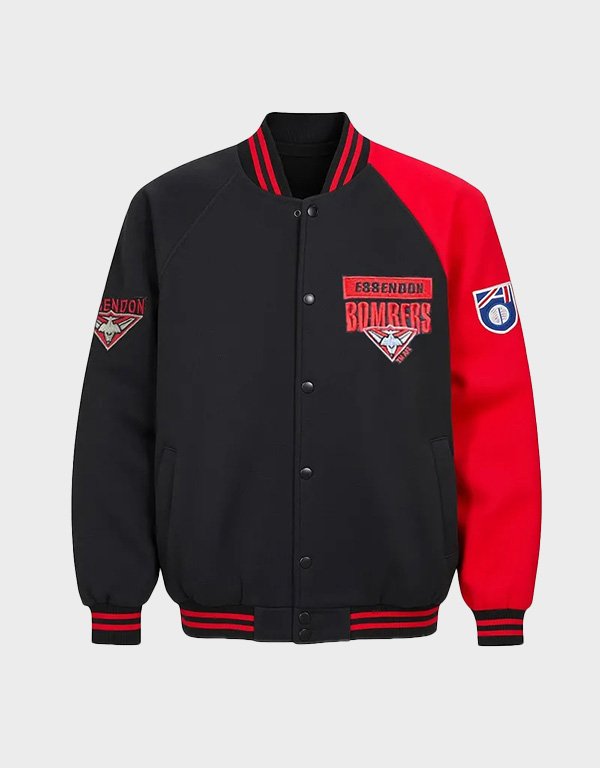 essendon bombers black and red varsity jacket essendon bombers black and red varsity jacket