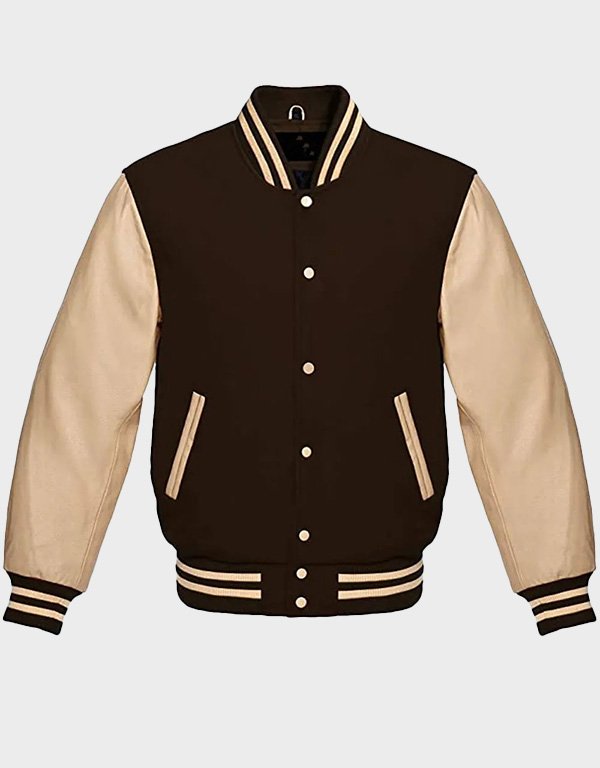 mens brown cream varsity jacket mens brown cream varsity jacket