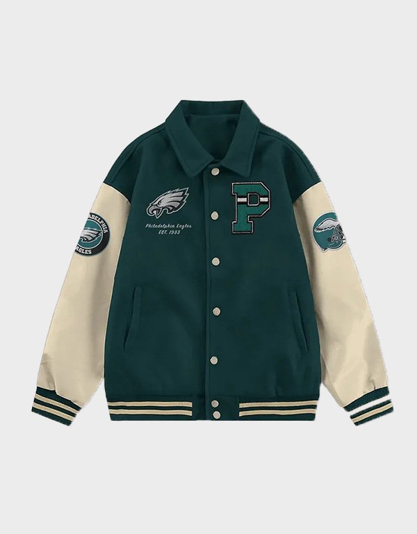 philadelphia eagles collared varsity jacket philadelphia eagles collared varsity jacket
