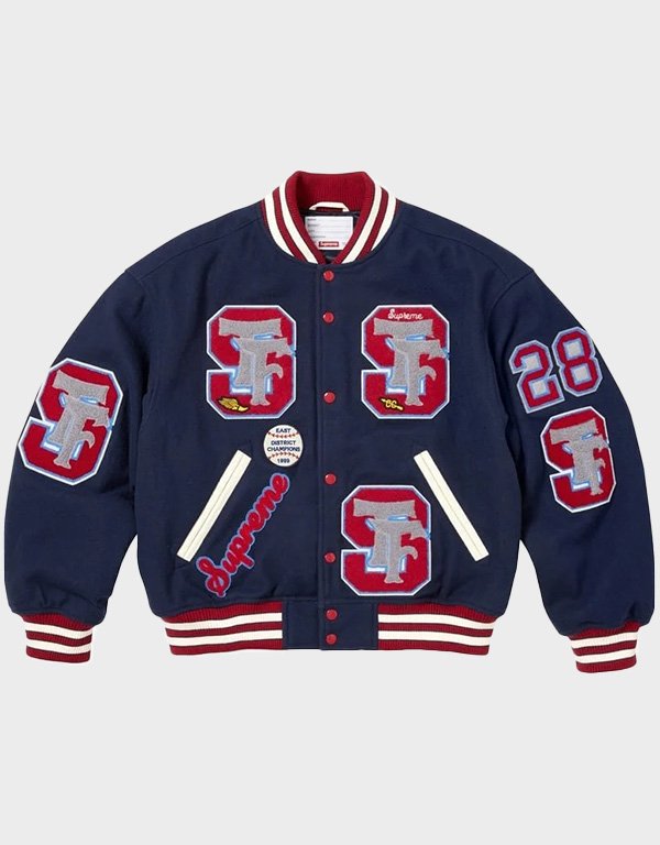 supreme drill navy team varsity jacket supreme drill navy team varsity jacket