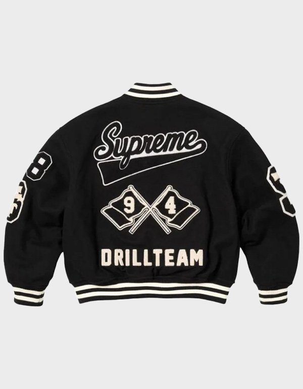 supreme drill team black varsity jacket supreme drill team black varsity jacket