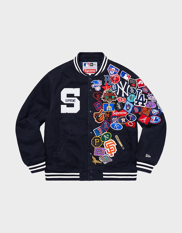 supreme new era mlb navy varsity jacket supreme new era mlb navy varsity jacket