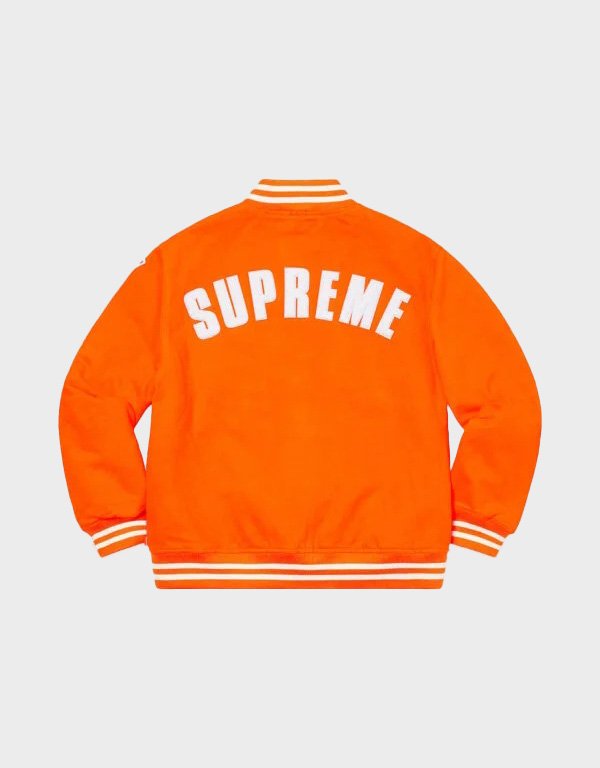 supreme new era mlb orange varsity jacket supreme new era mlb orange varsity jacket