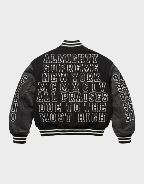 supreme praises black varsity jacket supreme praises black varsity jacket