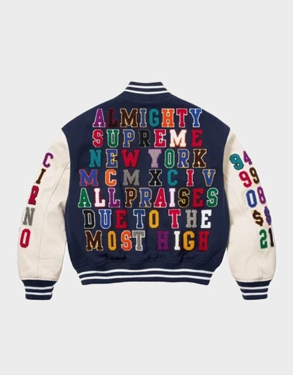 supreme praises varsity jacket navy supreme praises varsity jacket navy