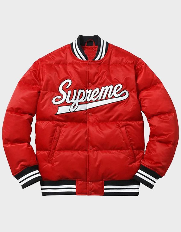 supreme puffy red varsity jacket supreme puffy red varsity jacket