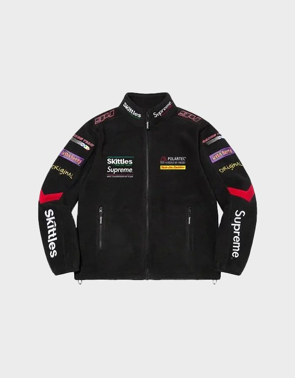 supreme skittles polartec black varsity jacket supreme skittles polartec black varsity jacket