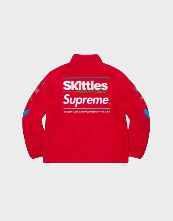 supreme skittles polartec red varsity jacket supreme skittles polartec red varsity jacket