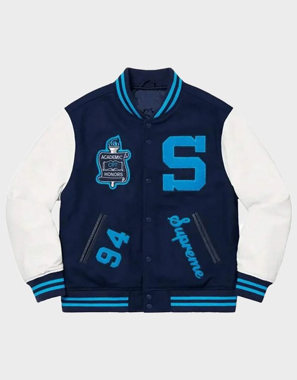 supreme team s letterman blue jacket supreme team s letterman blue jacket