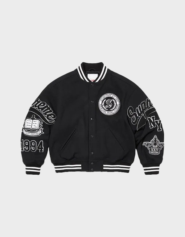 supreme veritas black varsity jacket
